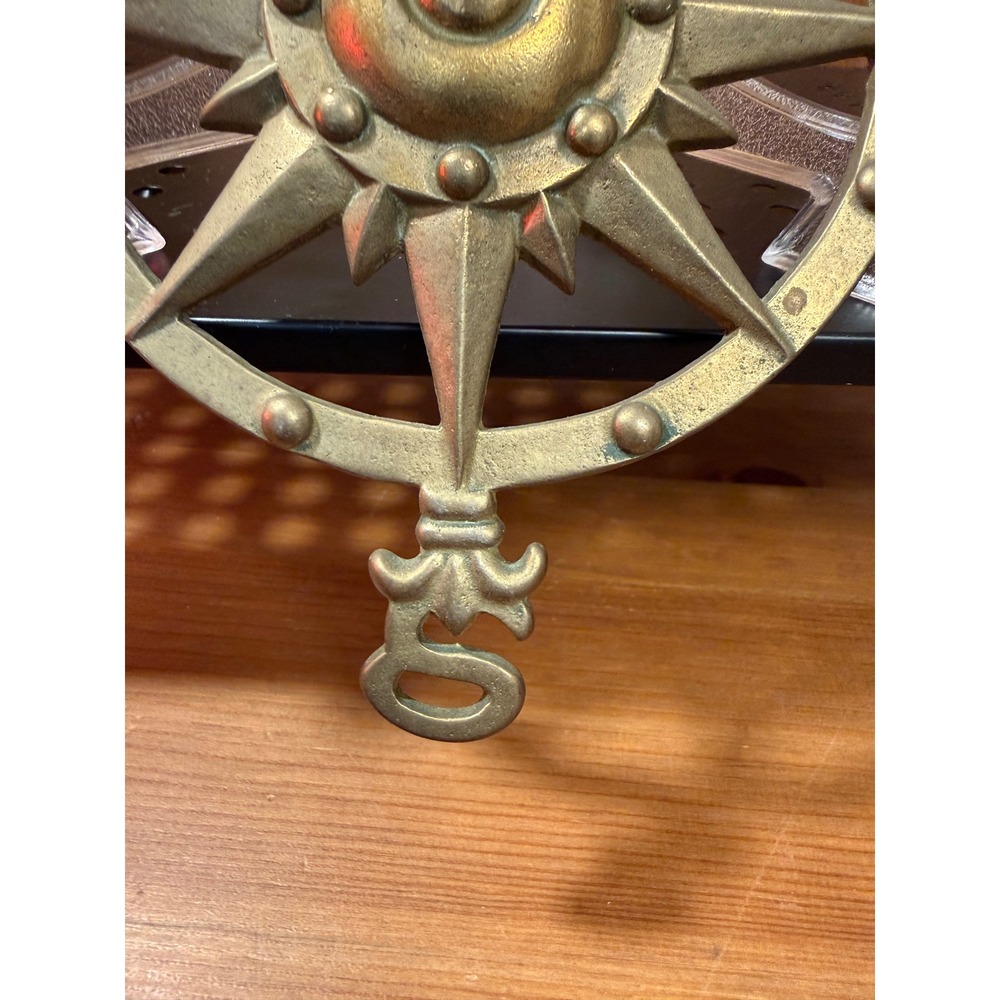 Vintage Solid Brass Compass Rose Wall Decor 8" Nautical Made in Taiwan - Picture 4 of 8